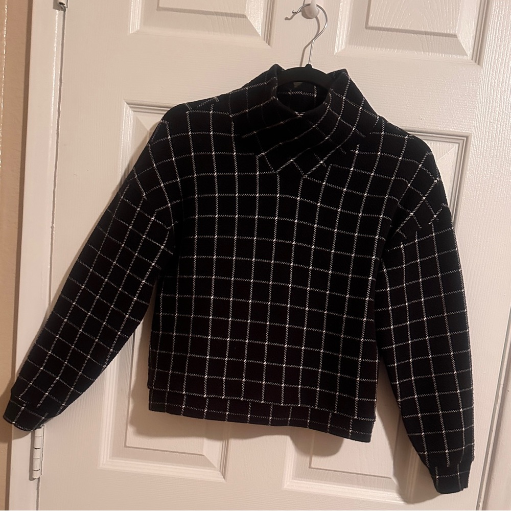 Madewell Textured Turtleneck Top in Windowpane Pattern Size XXS